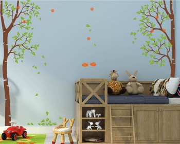 Nursery autumn birch tree wall decal with ladybugs